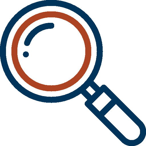 Magnifying glass icon dark blue and red