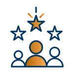 Three stars rating icon dark blue and orange gradient